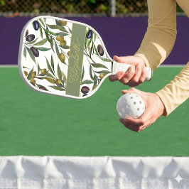 Salie Groene Waterverf Franse Landelijke Olijfpatr Pickleball Paddle