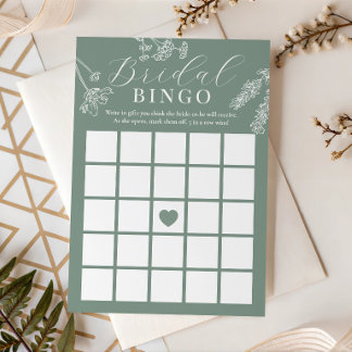 Salie Groene Wilde Bloem Bruidsfeest Cadeau Bingo Kaart