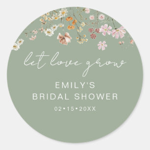 Salie Groene Wilde Bloemen Bruidsdouche Laat Liefd Ronde Sticker