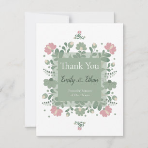 Salie Groene Wilde Bloemen Folk Bruiloft Bedankkaart