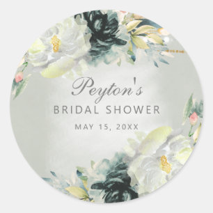 Salie Groene Witte Bloem Glitter Bruiloft Feest Ronde Sticker