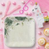 Salie groene witte bloemen bruiloft papieren bordje (Feest)