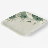 Salie groene witte bloemen bruiloft papieren bordje (Gebogen)