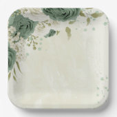 Salie groene witte bloemen bruiloft papieren bordje (Voorkant)