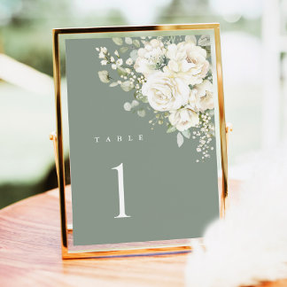 Salie Groene Witte Bloemige Trouwtafel Nummerkaart