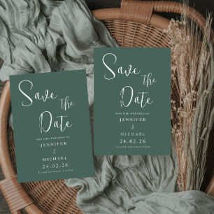 Salie Groene Witte Eenvoudige Moderne Trouw Save The Date