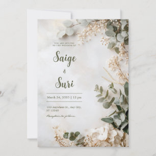Salie Groene Witte Hortensia Minimalistische Trouw Kaart