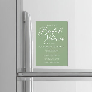 Salie Groene Witte Typografie Bruidsdouche Magnetische Uitnodiging