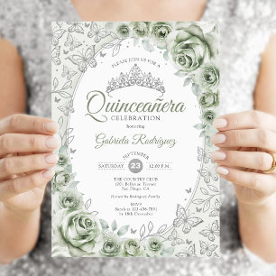 Salie Groene Zilveren Bloemstuk Quinceanera Kaart