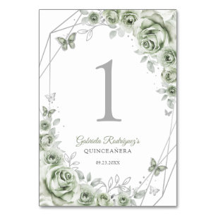 Salie Groene Zilveren Bloemstuk Quinceanera Kaart