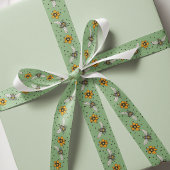 Salie Groene zoemende Bijen & Kosmos Bloemen Bloem Grosgrain Lint