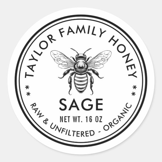 Salie honing label met honingbij (Voorkant)