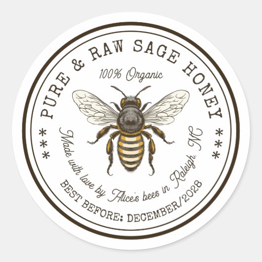 Salie honingconserven sticker met bij (Voorkant)