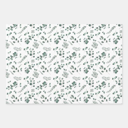 Salie & Olijfgroen Eucalyptus Waterverf Inpakpapier Vel (Voorkant)