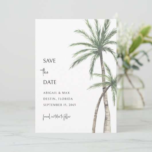 Salie Palmboom Bestemming Save the Date (Staand voorkant)