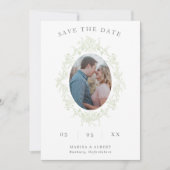Salie toile bloem kader foto QR-code bruiloft Save The Date (Voorkant)