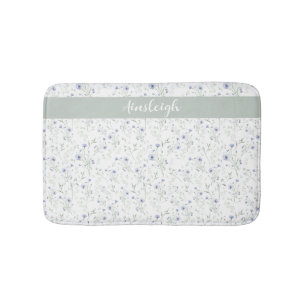 Salieblauwe Aquarel Wilde Bloem Monogram Naam Badmat