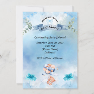 Salieblauwe babyshoweruitnodiging 🌿🍼