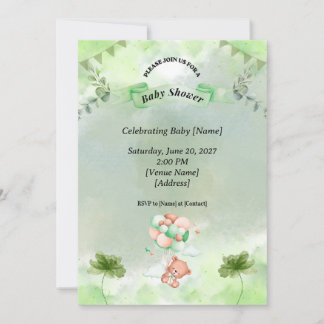 Saliegroene baby shower uitnodiging
