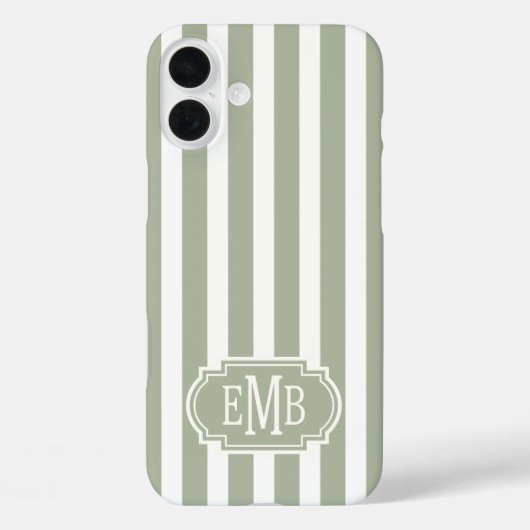 Saliegroene en witte monogramstrepen Case-Mate iPhone case (Achterkant)