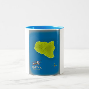 Salina, Sicilië kaart reisposter kaart Tweekleurige Koffiemok