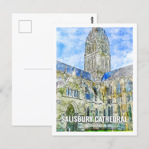 Salisbury Cathedral Travel Place Waterverf Briefkaart