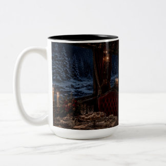 Salle à manger aux fenêtres enneigées Mug noir