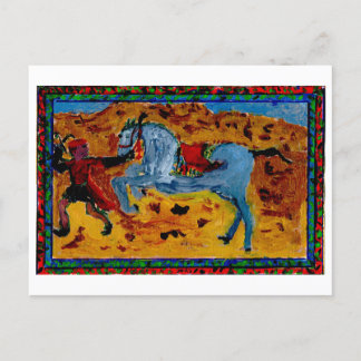 Salle avec une carte postale de cheval excité