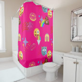 salle de bain émoji rose chaud rideau douche (En situation)