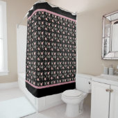 Salle de bain florale rose noir rideau de douche (En situation)