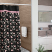Salle de bain florale rose noir rideau de douche