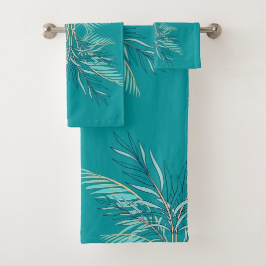Salle de bain moderne Dark Turquoise Palm Feuille  (En situation)