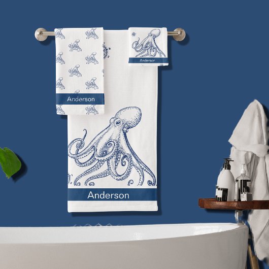 Salle de bain nautique Océan Marine Bleu Octopus
