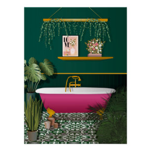 Salle de bain romantique et vert foncé Poster su