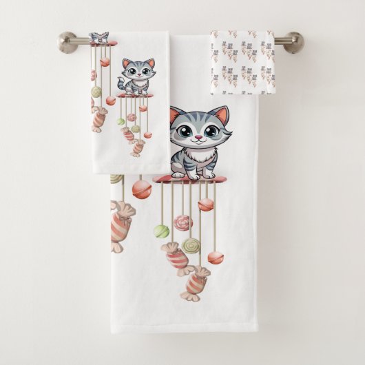 Salle de bain Serviette Chat, Chat et Chimes (En situation)