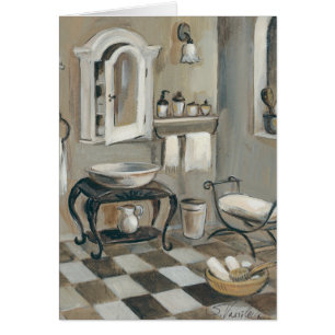 Salle de bains française carrelée noire et blanche