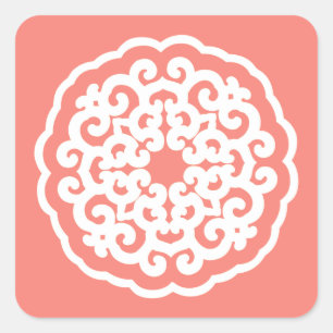 Salmon Asian Moods Mandalla Vierkante Sticker