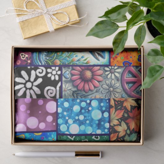 Salmon Crazy Quilt Floral Whimsical Decoupage Tissuepapier (Geschenk)