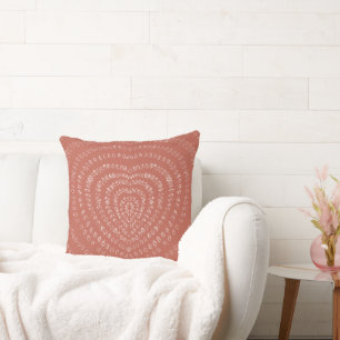 Salmon Oranje Concentric White Hearts Boho Kussen
