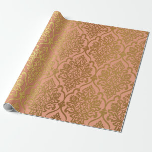 Salmon Pastel Damask Royal Golden Folie Cadeaupapier