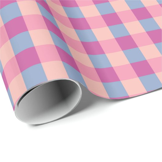Salmon Periwinkle And Magenta Gingham Cadeaupapier (Rol Hoek)