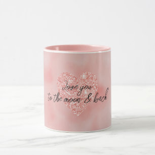 Salmon Pink Ombre Glitter Heart Love Quote Mok