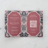 Salmon Pink Paisley Pattern QR Code Indian Wedding (Binnen)