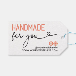Salmon Social Media Heart Handgemaakt voor u Logo Cadeaulabel