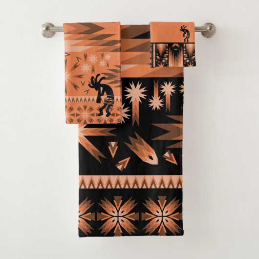 Salmon Southwestern Kokopelli Bath Towel Set Bad Handdoek (Insitu)