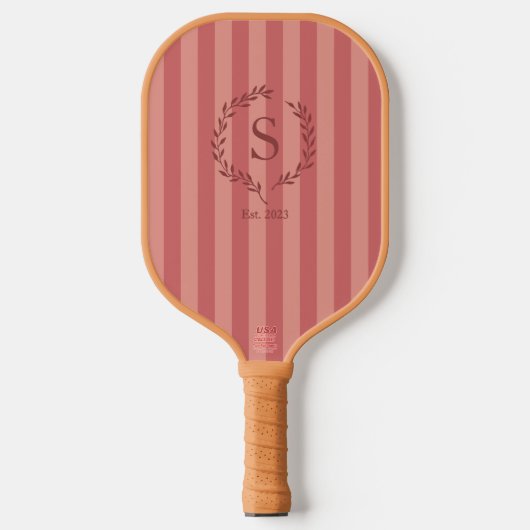 Salmon Stripes Monogram Est Year Preppy Pickleball Paddle (Voorkant)