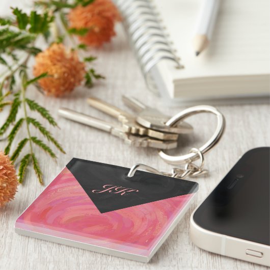 Salmon Swirl Monogram Sleutelhanger (Voorkant Rechts)