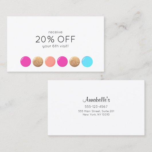 Salon à ongles Manicuriste Client Fidélité 6 Punch (Devant / Derrière)