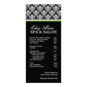 Salon and Spa Price List & Rack Card Reclamekaart