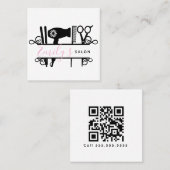 Salon Barber Business Logo Script Barcode Vierkante Visitekaartje (Voorkant / Achterkant)